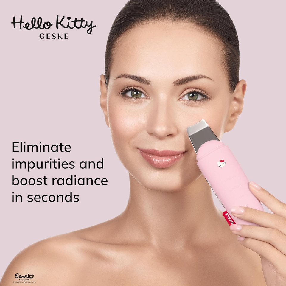 GESKE x Hello Kitty SmartAppGuided MicroCurrent Skin Scrubber & Blackhead Remover | 9 in 1 | Skincare tool | Pores cleaner | Anti-aging & cleansing | Professional face lift | Blackheads removal