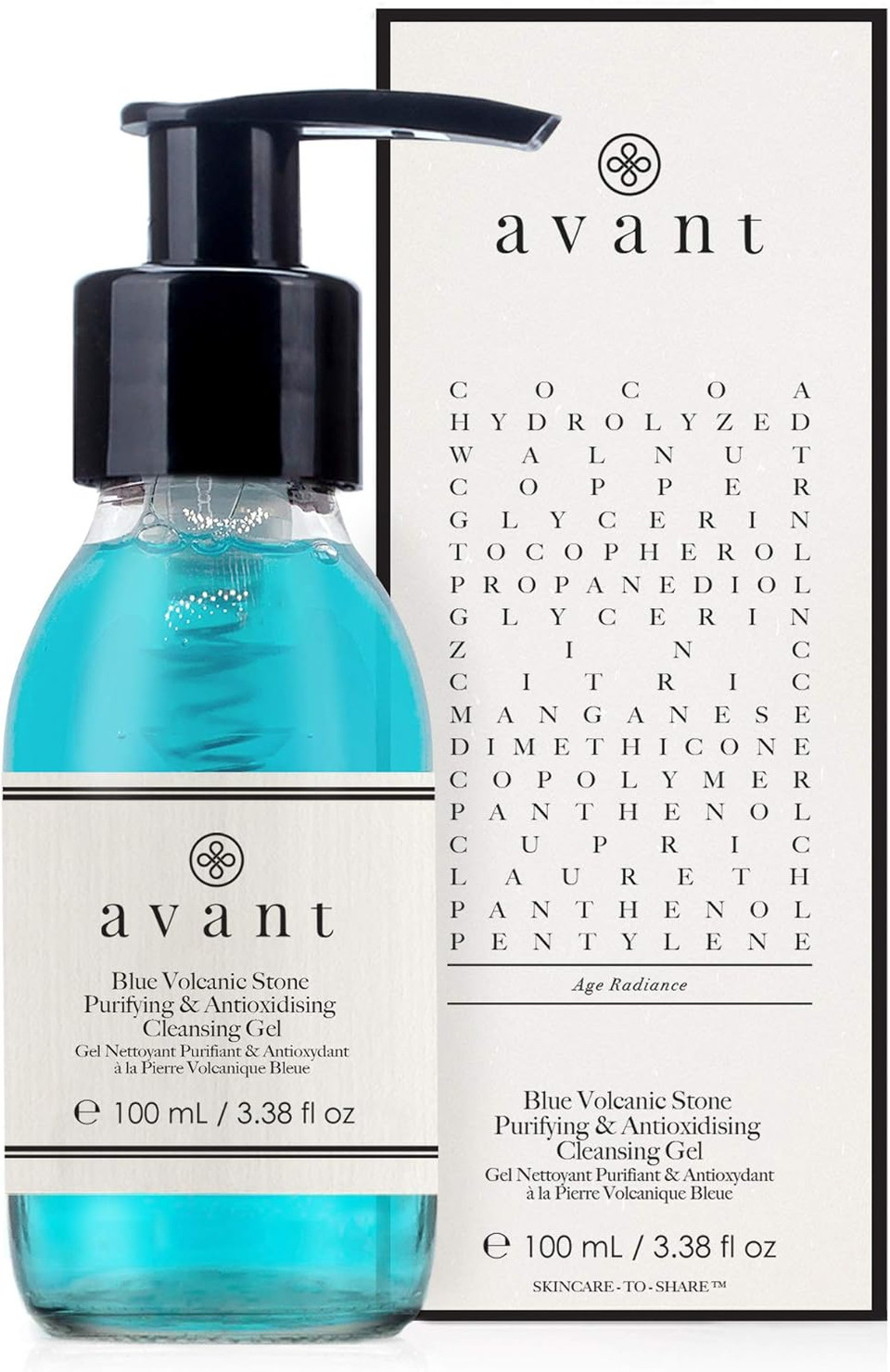 Avant Blue Volcanic Stone Purifying & Antioxidising Cleansing Gel, 100ml - Cleansing Face Wash with Panthenol, Vegan Cleanser for All Skin Types Avant Blue Volcanic Stone Purifying & Antioxidising Cleansing Gel, 100ml - Cleansing Face Wash with Panthenol, Vegan Cleanser for All Skin Types