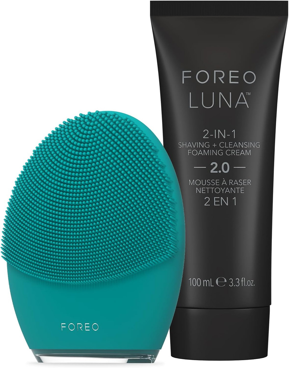 FOREO Gentelman's Choice LUNA 4 MEN Bundle - Face Cleansing Brush for Skin & Beard + LUNA 2-in-1 Shaving Cream & Foaming Face Cleanser, 100ml - Men Firming Face Care - App-connected - USB-rechargeable