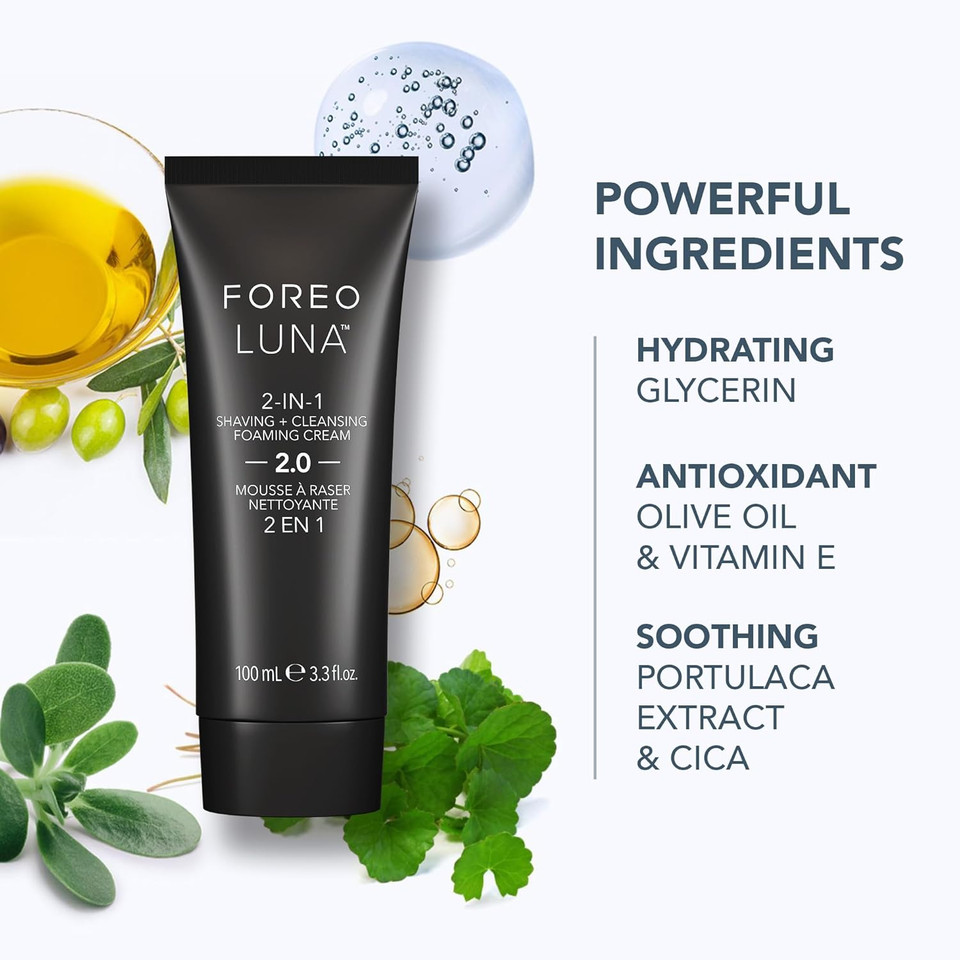 FOREO Gentelman's Choice LUNA 4 MEN Bundle - Face Cleansing Brush for Skin & Beard + LUNA 2-in-1 Shaving Cream & Foaming Face Cleanser, 100ml - Men Firming Face Care - App-connected - USB-rechargeable