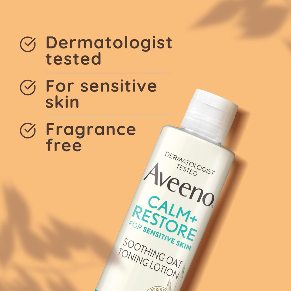 Aveeno Face Calm+Restore Soothing Oat Toning Lotion (1 x 200ml), Fragrance-Free Face Care with Prebiotic Oat & Calming Feverfew, Leaves Skin Ultra Refreshed, Suitable for Sensitive Skin