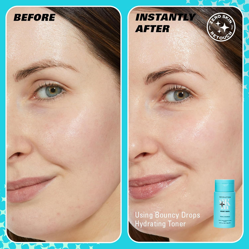 Revolution Skin, Bouncy Drops Tremella Mushroom Hydrating Jelly Toner Essence, Facial Toner with Vitamin B5, Plumps & Smoothes Skin, Vegan & Cruelty-Free, 150ml