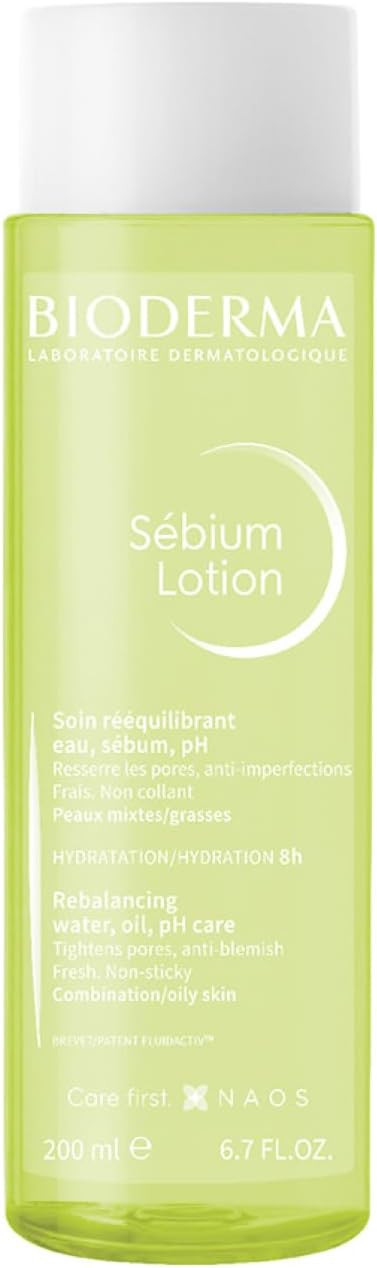 Bioderma Sébium Lotion - Triple Action Toner to Clarify & Rebalance Sensitive, Combination & Oily Skin, Anti-Blemish Face Cream with 8-Hour Hydration, 200ml