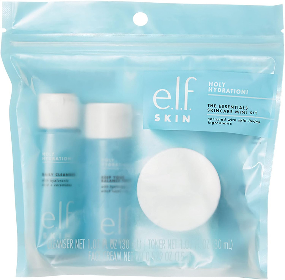 e.l.f. SKIN Holy Hydration! The Essentials Mini Kit, Cleanser, Toner & Moisturiser For Hydrated & Balanced Skin