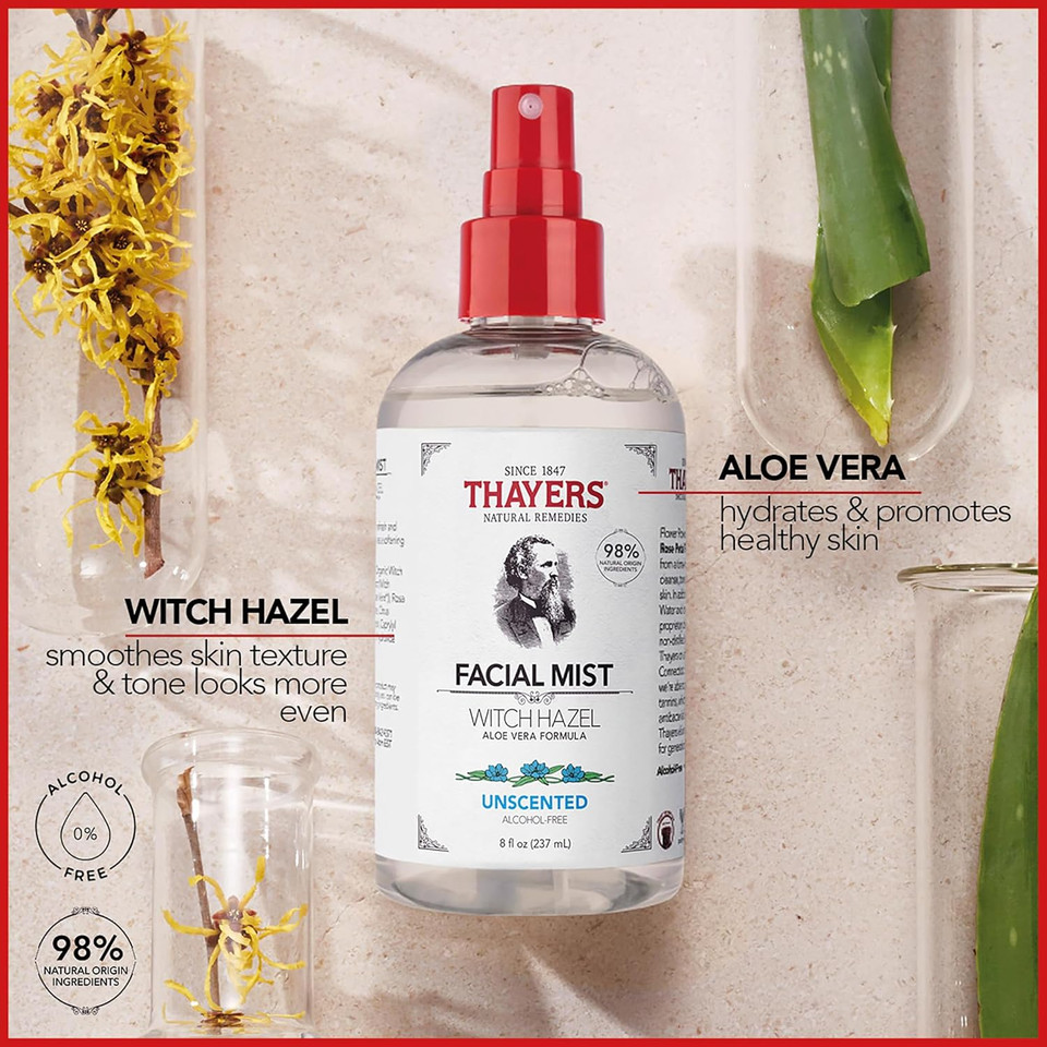 Thayers Witch Hazel Gentle Facial Mist Rose Petal Toner Lotion with Organic Aloe Vera, 237ml
