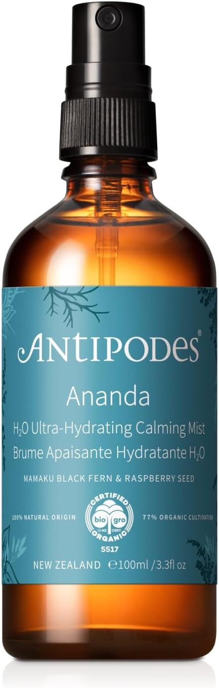 Ananda H2O Ultra-Hydrating Calming Mist For Sensitive Skin  Organic Skincare  Dermatologically Approved  Sensitive Skin, Dehydrated Skin & Dry Skin  100ml