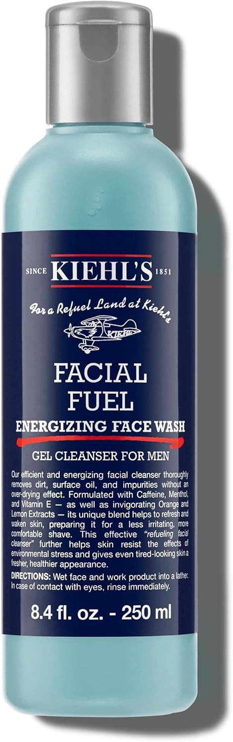 Kiehl's Facial Fuel Energizing Face Wash, Refreshing Men's Gel Cleanser, with Caffeine, Vitamin E and Menthol, All Skin Types