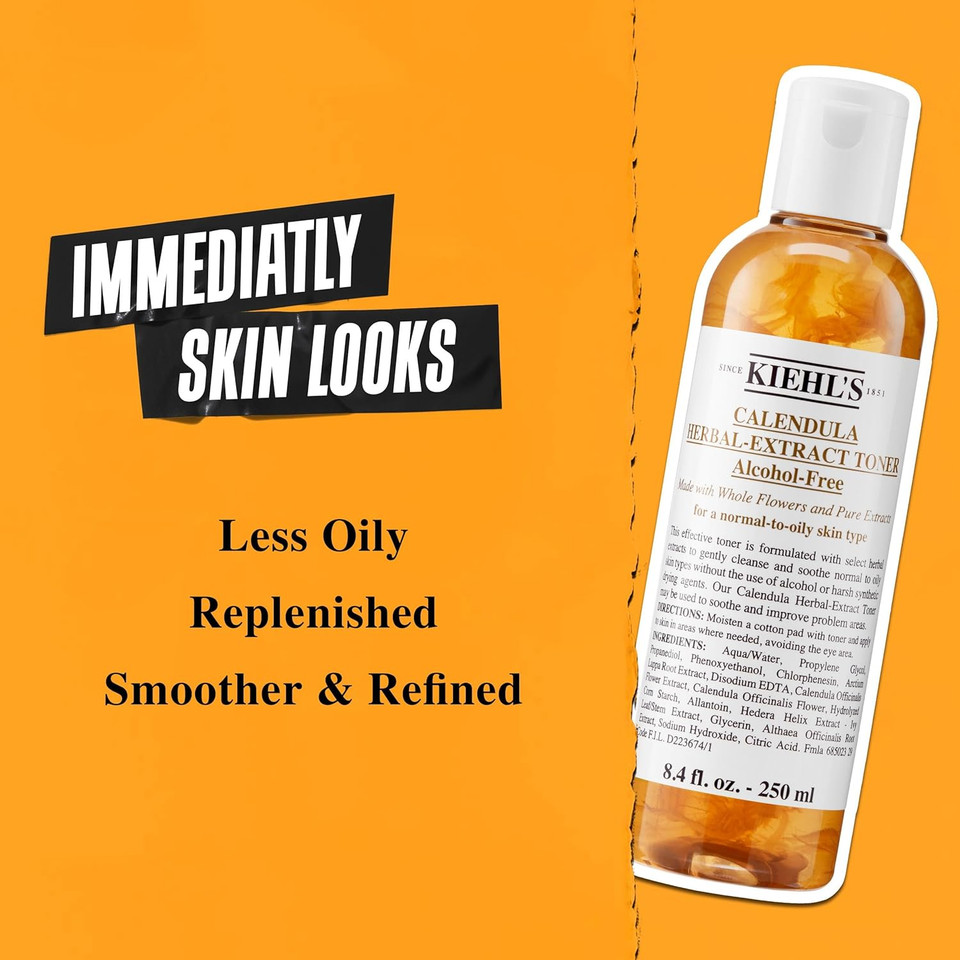 Kiehl's Calendula Herbal-Extract Toner Soothing Alcohol-Free Toner for Normal to Oily Skin, 500Ml