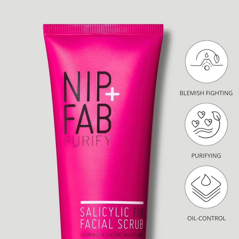 cNip + Fab Salicylic Acid Fix Scrub for Face with Vitamin E and Volcanic Rock Exfoliating Facial Cleanser Exfoliant for Pores and Oil Control, 75 ml