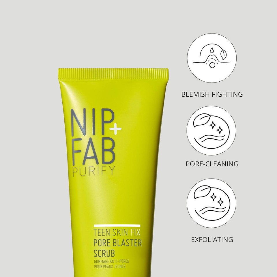 Nip+Fab Teen Skin Fix Pore Blaster Scrub, 75 ml - Dual Exfoliation & Purification with BHA Salicylic Acid