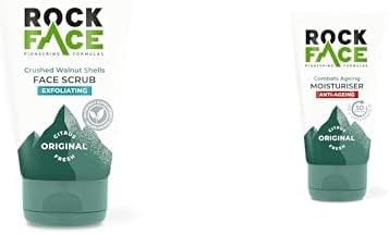 Rockface Skincare Set for Men | Exfoliating Face Scrub & Anti Ageing Moisturiser | Energising Skin Care | 100ml