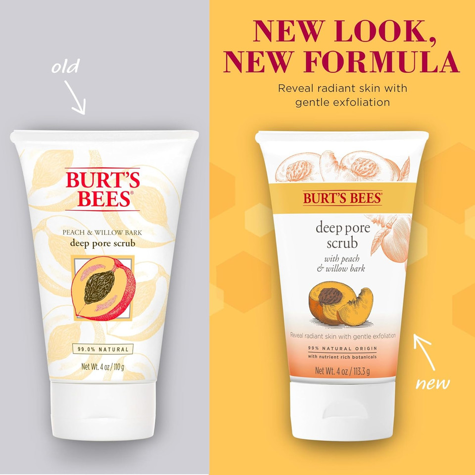 Burt's Bees 99.9% Natural Peach and Willow Bark Deep Pore Exfoliating Facial Scrub, 113.3 grams Burt's Bees 99.9% Natural Peach and Willow Bark Deep Pore Exfoliating Facial Scrub, 113.3 grams