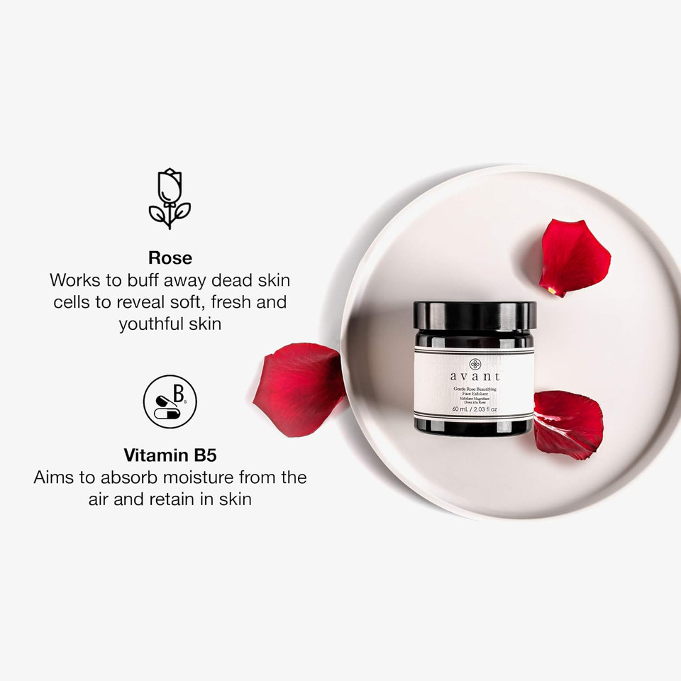 Avant | Rose Facial Exfoliant Peeling Scrub | Helps Soften Skin, Reduce Redness, Improve Radiance and Hydrate | Gentle Rose Beautifying Face Exfoliant | 1x 60ml