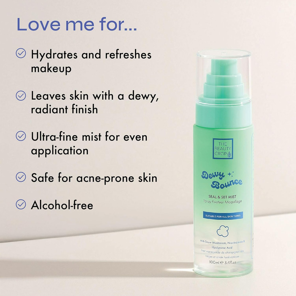 The Beauty Crop Dewy Bounce Seal & Set Mist - Hydrating Setting Spray for Radiant Glow, Smudge Proof, Transfer Resistant, Vegan Friendly - 100 ml