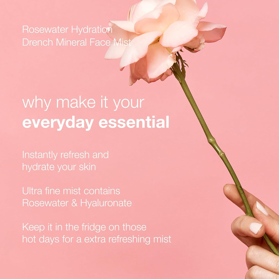 Natio Australia Rosewater Hydration Drench Mineral Face Mist, 200 ml - Face Moisturiser For All Skin Types - Makeup Safe Face Mist Hydrating Spray