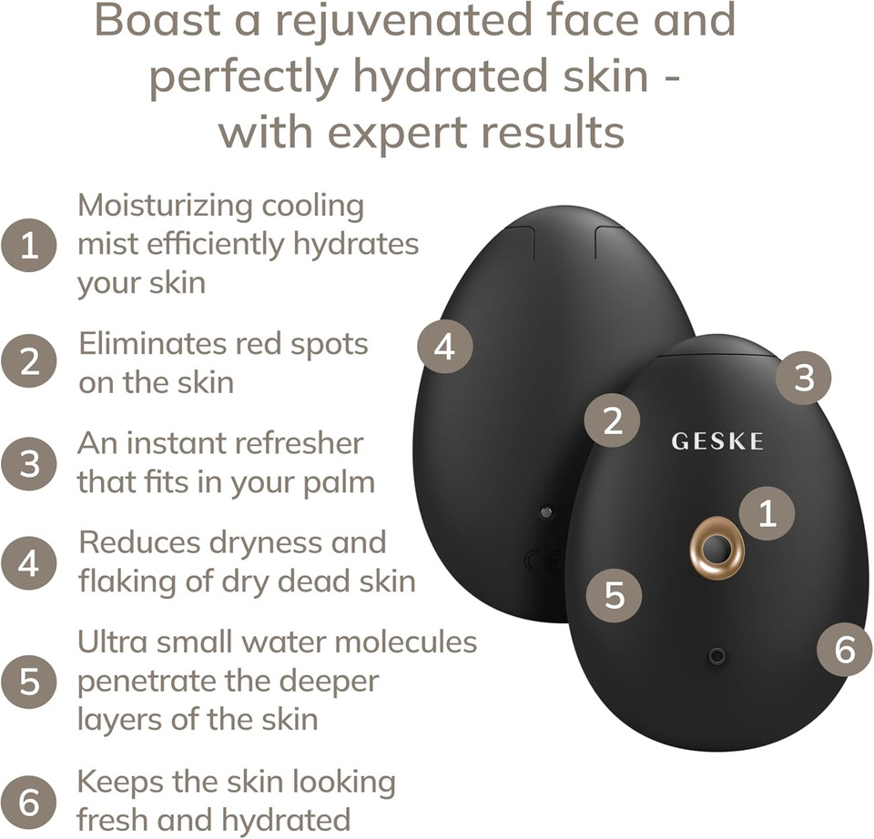 GESKE | SmartAppGuided Facial Hydration Refresher | 4 in 1 | water atomizer | facial steamer | water spray | face mister | Facial Cleansing Device | mister | Cosmetics | natural glow