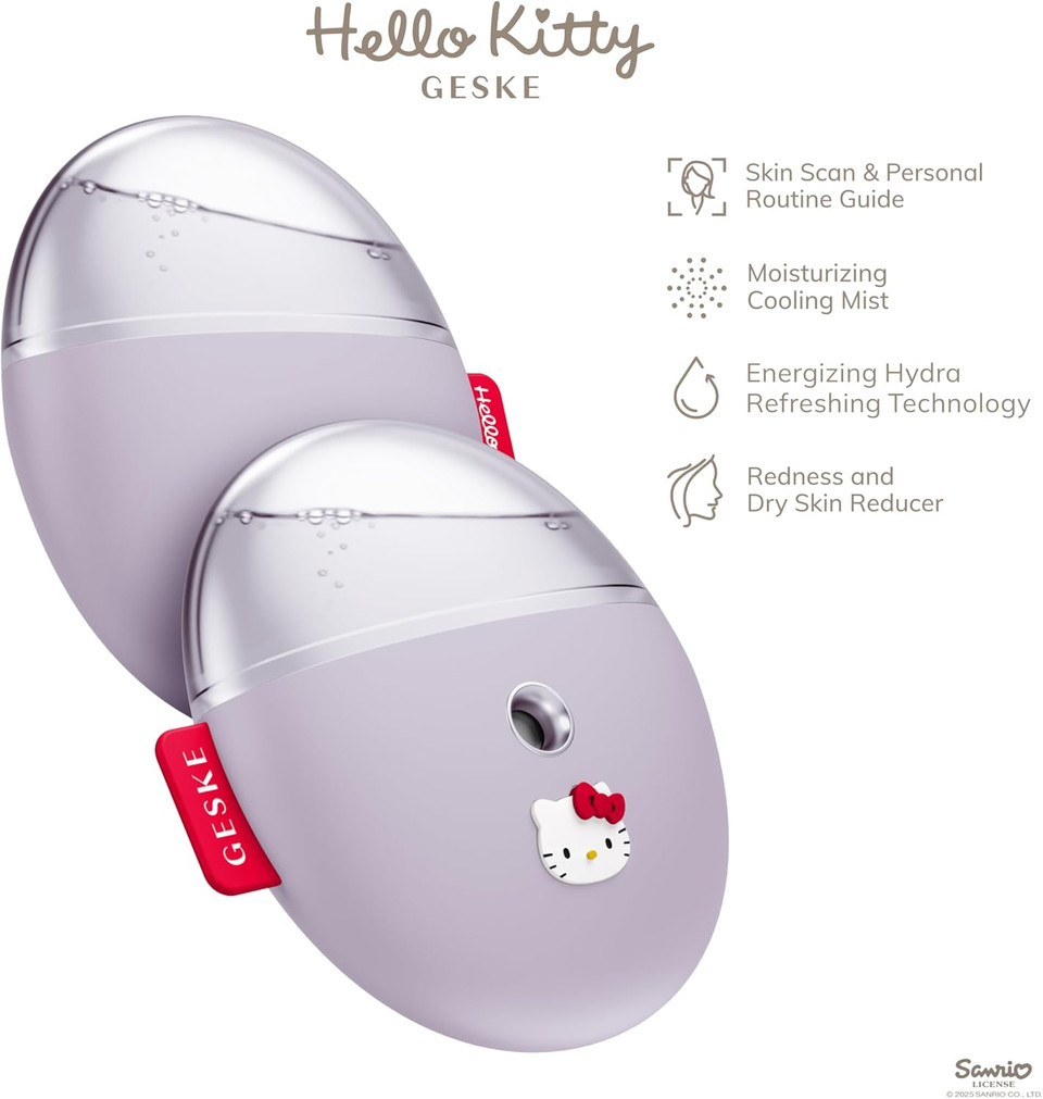 GESKE x Hello Kitty | SmartAppGuided Facial Hydration Refresher | 4 in 1 | water atomizer | facial steamer | face mister | Facial Cleansing Device | mister | Skin Cosmetics | natural glow