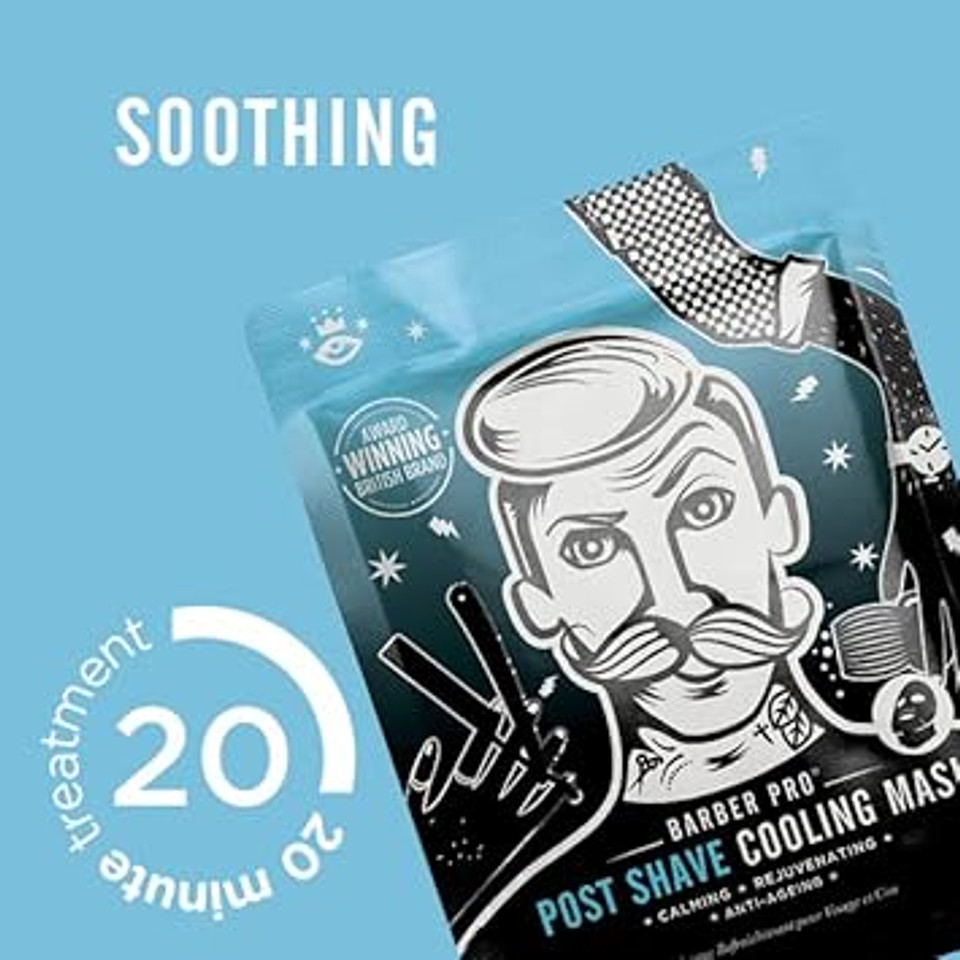 BARBER PRO POST SHAVE Mens Face Mask Cooling Anti-Aging Collagen Aloe Vera Tea Tree & Charcoal Natural Soothing Skincare For Men Reduces Redness & Irritation Vegan Multi Award Winning Brand
