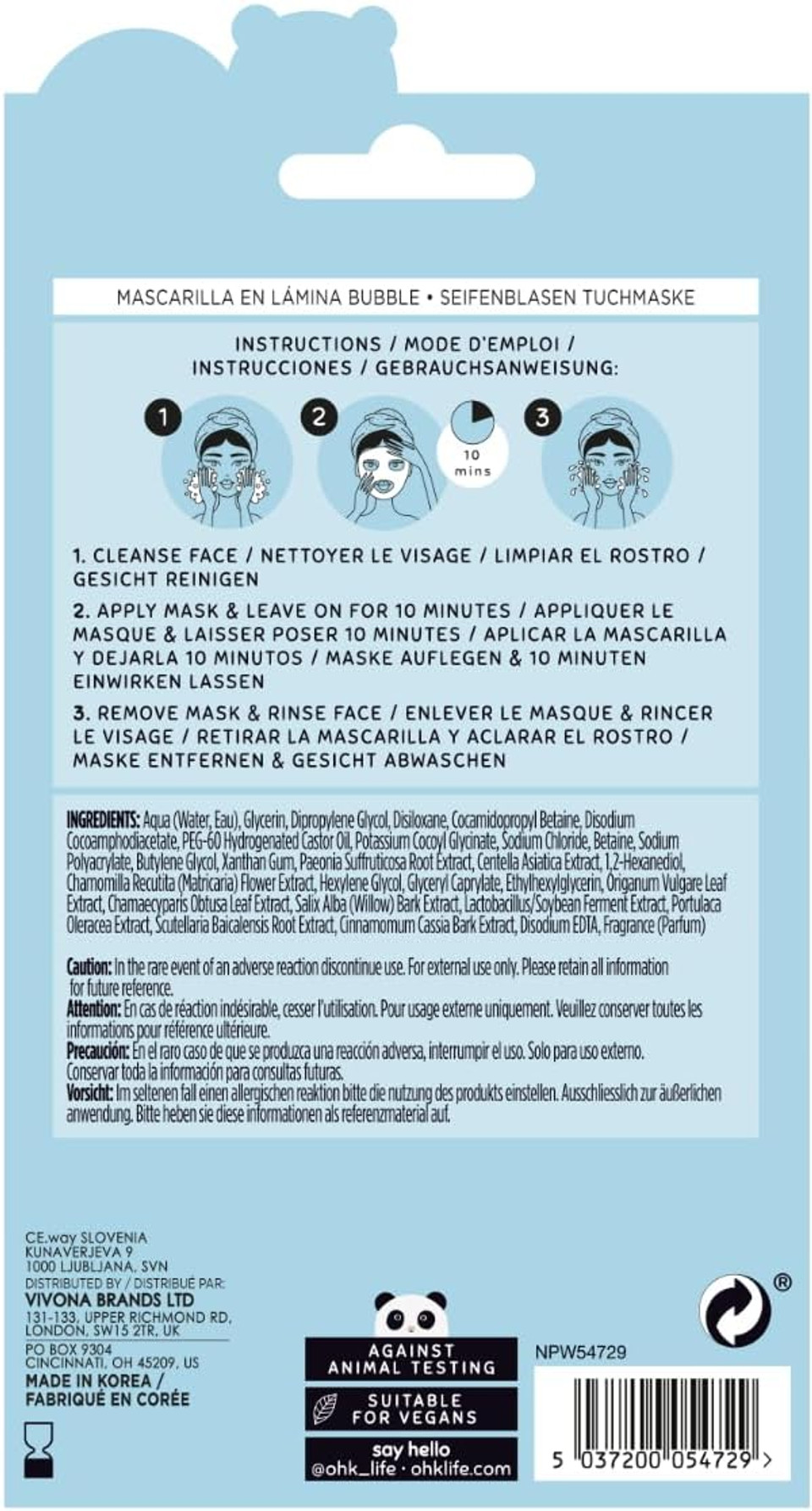 Oh K! Bubble Sheet Mask for Oily Combination Skin, Cleansing and Pore Minimising Facial Mask, Vegan and Cruelty Free, 31g