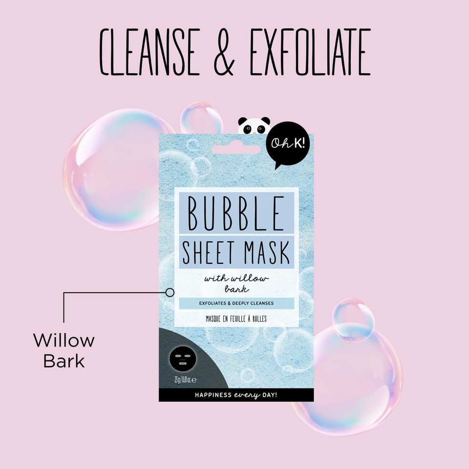 Oh K! Bubble Sheet Mask for Oily Combination Skin, Cleansing and Pore Minimising Facial Mask, Vegan and Cruelty Free, 31g