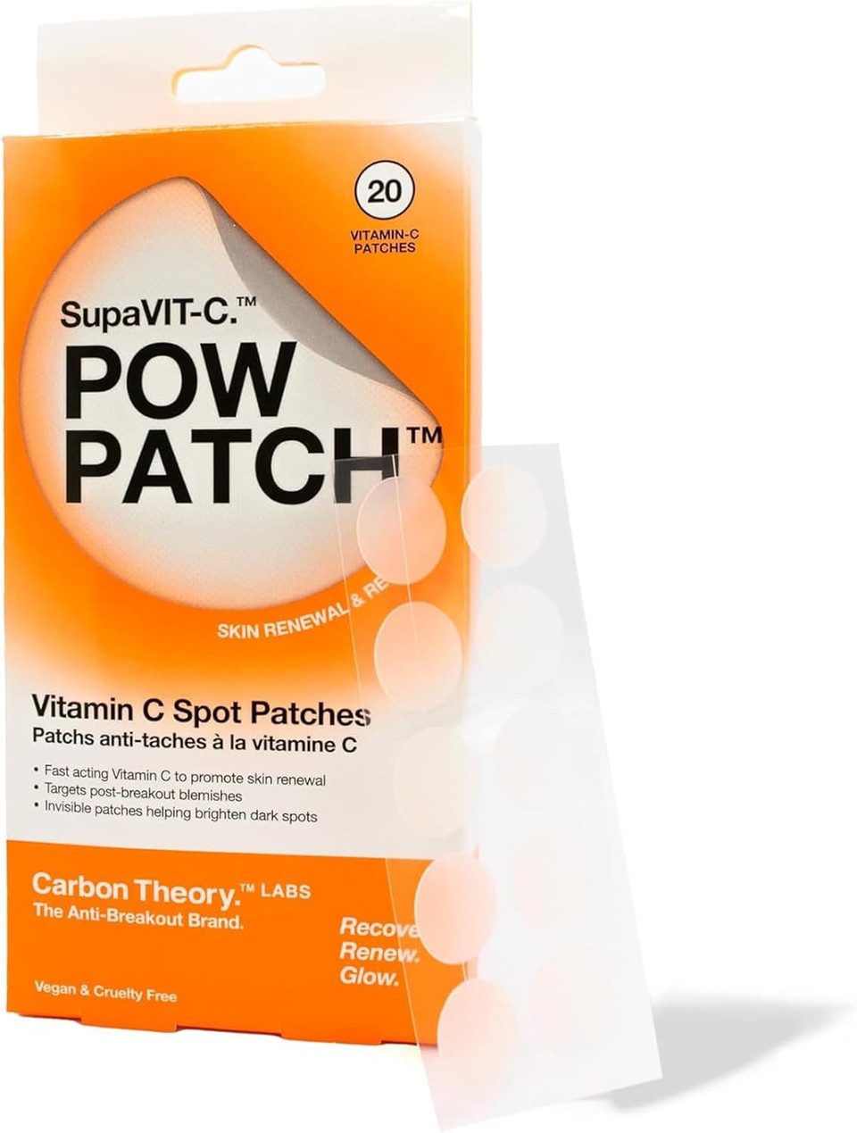 Carbon Theory SupaVIT-C Pow Patch - 20 x Pimple Patches with Vitamin C - Spot Patches - Whitehead Remover and Blemish Patches - Vegan Spot Treatment