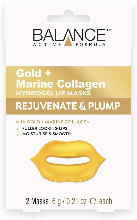 Balance Active Formula Gold + Marine Collagen Hydrogel Lip Masks (Includes 2 Masks) - Fuller looking lips. Moisturise & Smooth. Cruelty Free