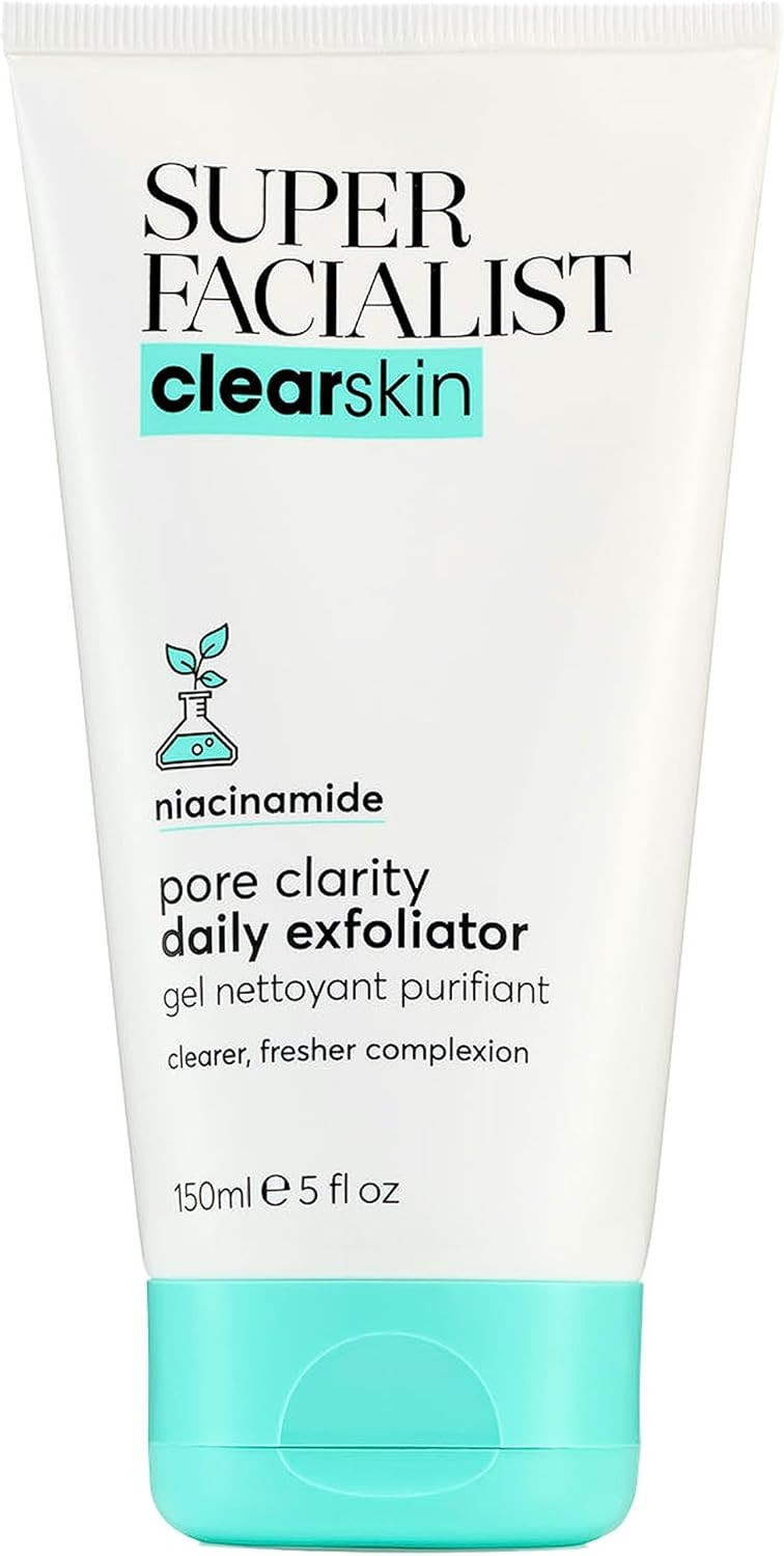 Super Facialist Pore Clarity Daily Exfoliator - Acne Treatment & Blackhead Remover Exfoliator with 1% Niacinamide, Tea Tree Oil & Prebiotics, Vegan Friendly 150ml