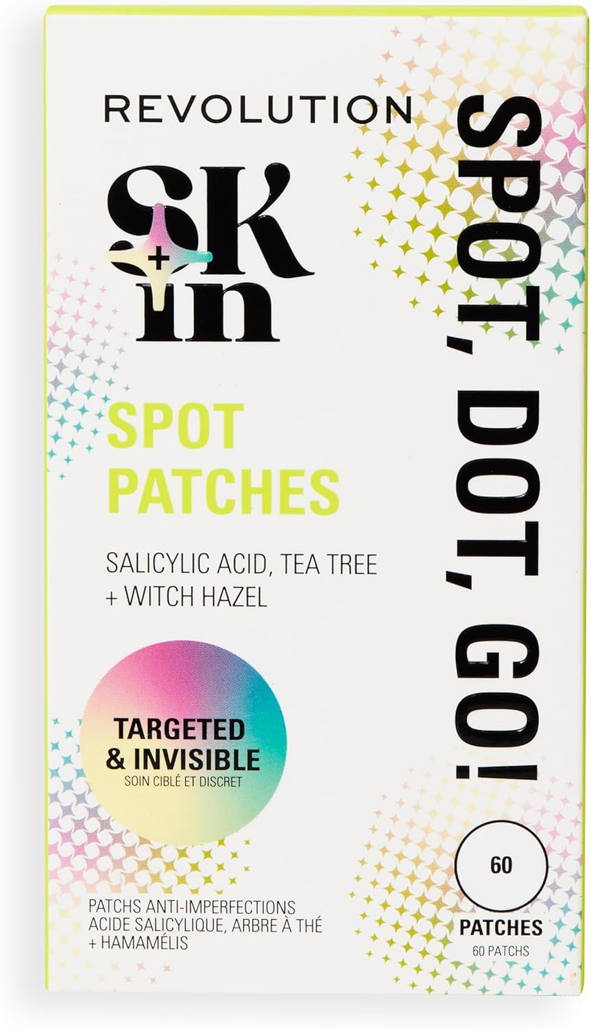Revolution Skin, Spot, Dot, Go! Salicylic Acid Spot Patches, Discreet Pimple Patches With Salicylic Acid & Tea Tree, Vegan & Cruelty-Free, 60 Patches Per Box
