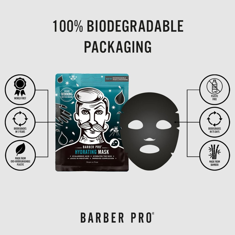 BARBER PRO HYDRATION Face Mask Hyaluronic Acid Bamboo Sheet Natural Moisturising Mens Skincare Brightens Tones Nourishes Multi Award Winning Brand