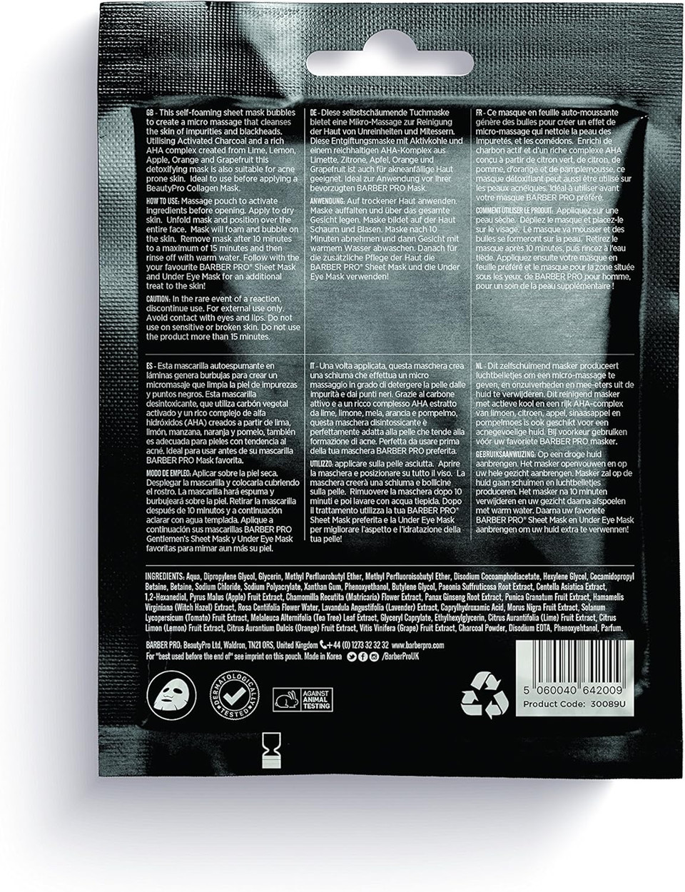 BARBER PRO FOAMING CLEANSING MASK cleansing mask for men with activated charcoal