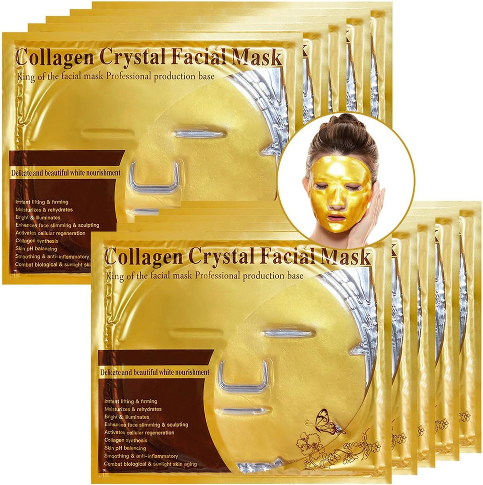 5x New Crystal 24K Gold Powder Gel Collagen Face Mask Masks Sheet Patch,Anti Ageing Aging,Skincare,Anti Wrinkle,Moisturising,Moisture,Hydrating,Uplifting,Whitening,Remove Blemishes & Blackheads