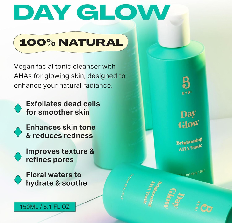 BYBI Beauty Day Glow | Exfoliating & Brightening Daily Tonic for Glowing Skin | Contains 5% Lactic Acid | 150ml