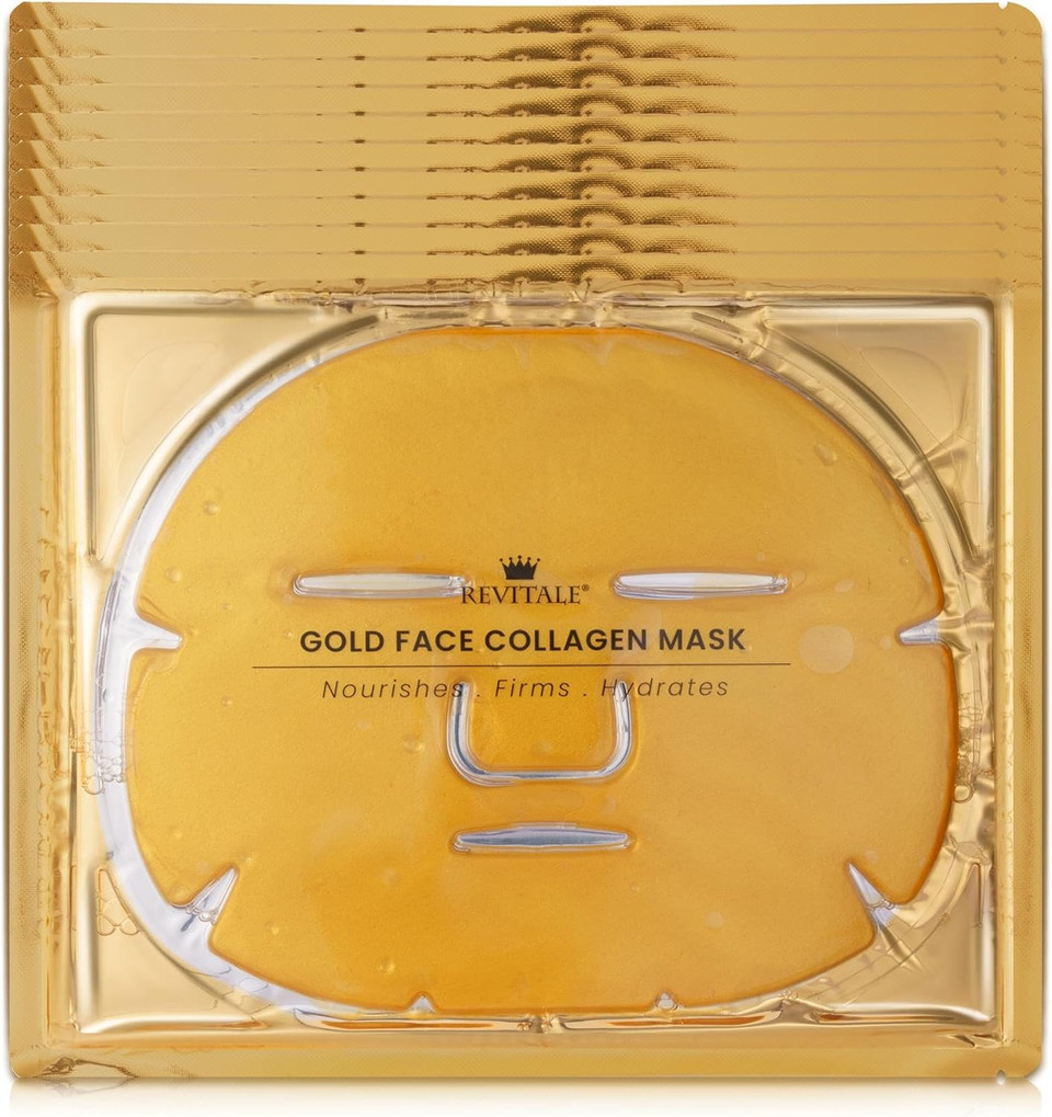 Revitale 24K Gold Face Mask (3 Pack) - Hydrating & Nourishing Sheet with Collagen and Natural Extracts for Radiant, Moisturised Skin