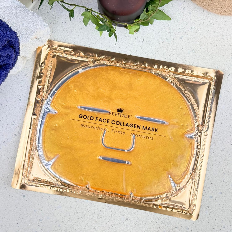 Revitale 24K Gold Face Mask (3 Pack) - Hydrating & Nourishing Sheet with Collagen and Natural Extracts for Radiant, Moisturised Skin