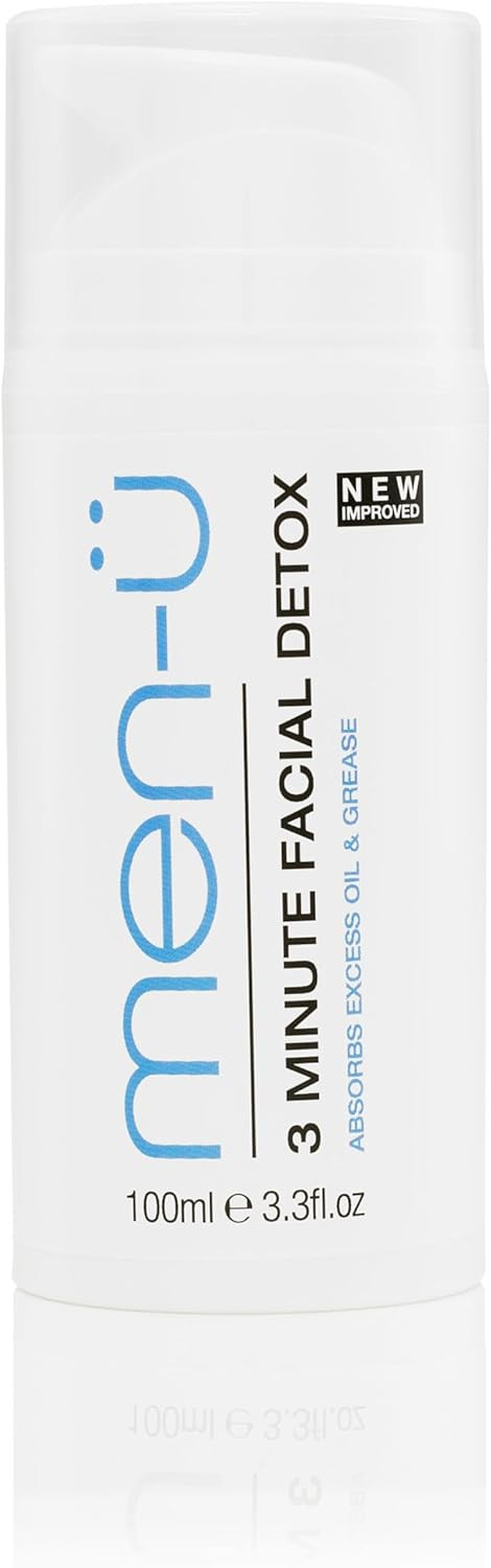 men-ü 3 MINUTE D-TOX 15ml mens face mask, Highly Absorbent Vegan Clay Mask  Up to 12 applications. Witch Hazel leaves skin clean, dry, firm, and fresh