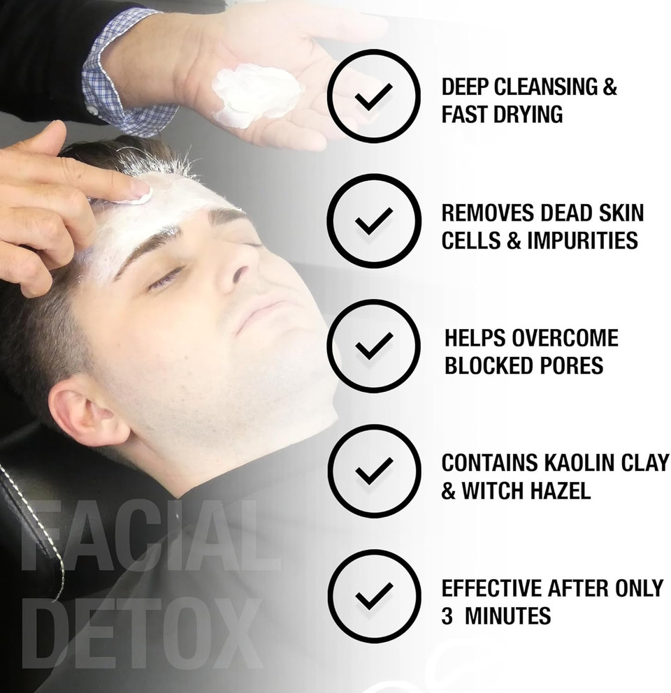 men-ü 3 MINUTE D-TOX 15ml mens face mask, Highly Absorbent Vegan Clay Mask  Up to 12 applications. Witch Hazel leaves skin clean, dry, firm, and fresh