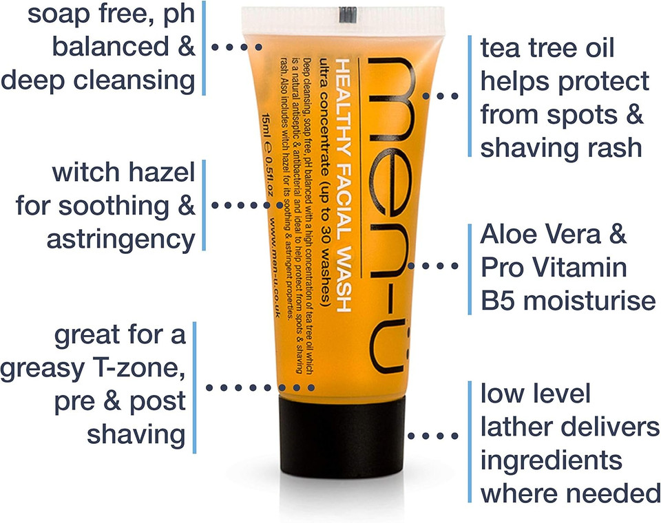 men-ü DETOX EXCESS OIL ESSENTIALS 2 x 15ml mens skincare ultra-concentrate buddy tubes. Combat oily skin with 3 Minute DTOX & Deep Cleanse with Healthy Facial Wash 15ml