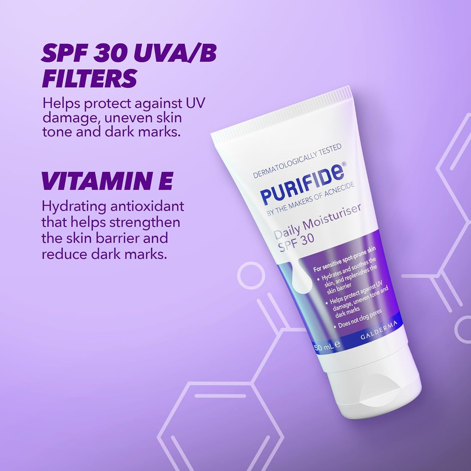 Purifide by Acnecide SPF 30 Daily Face Moisturiser for Acne Prone Skin & Blemish Control 50ml