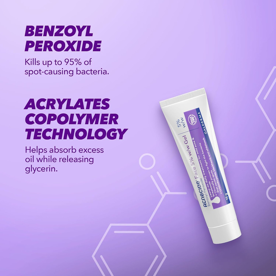 Acnecide Face Gel 5% Benzoyl Peroxide Acne Treatment for Spot Prone Skin 15g