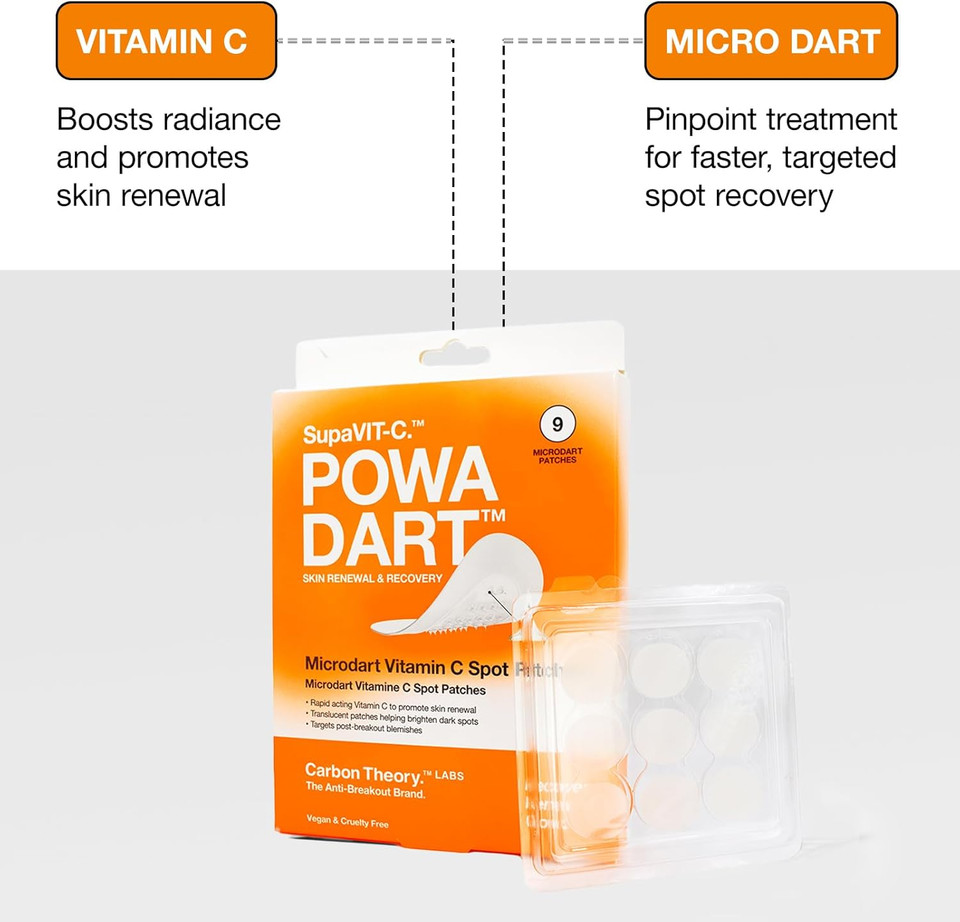 Carbon Theory SupaVIT-C Powa Dart Microdart Pimple Patch - 9 x Clear Pimple Patches - Micro Dart Pimple Patches with Vitamin C - Spot Patches Microdart - Vegan Spot Treatment