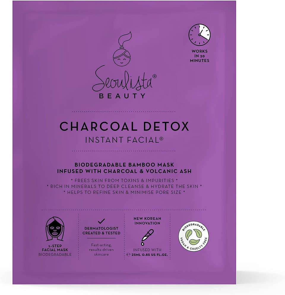 Seoulista Beauty Charcoal Detox Instant Facial  Face Sheet Mask  Dermatologist Created Korean Skin Care