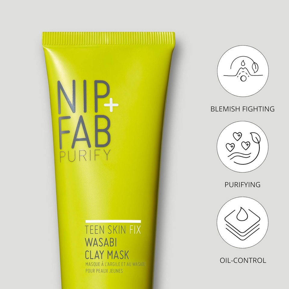 Nip+Fab Teen Skin Fix Wasabi Clay Mask, 75 ml, Purifies Congested Pores with Kaolin Clay and BHA Salicylic Acid, Healing and Moisturizing Formula