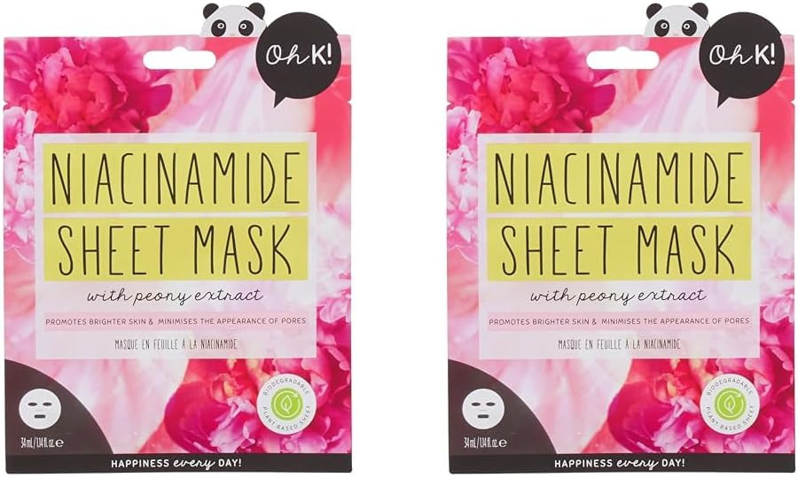 Oh K! Niacinamide Sheet Mask, For Oily Combination Skin, Purifying and Cleansing, Vegan and Cruelty Free, 45g (Pack of 2)