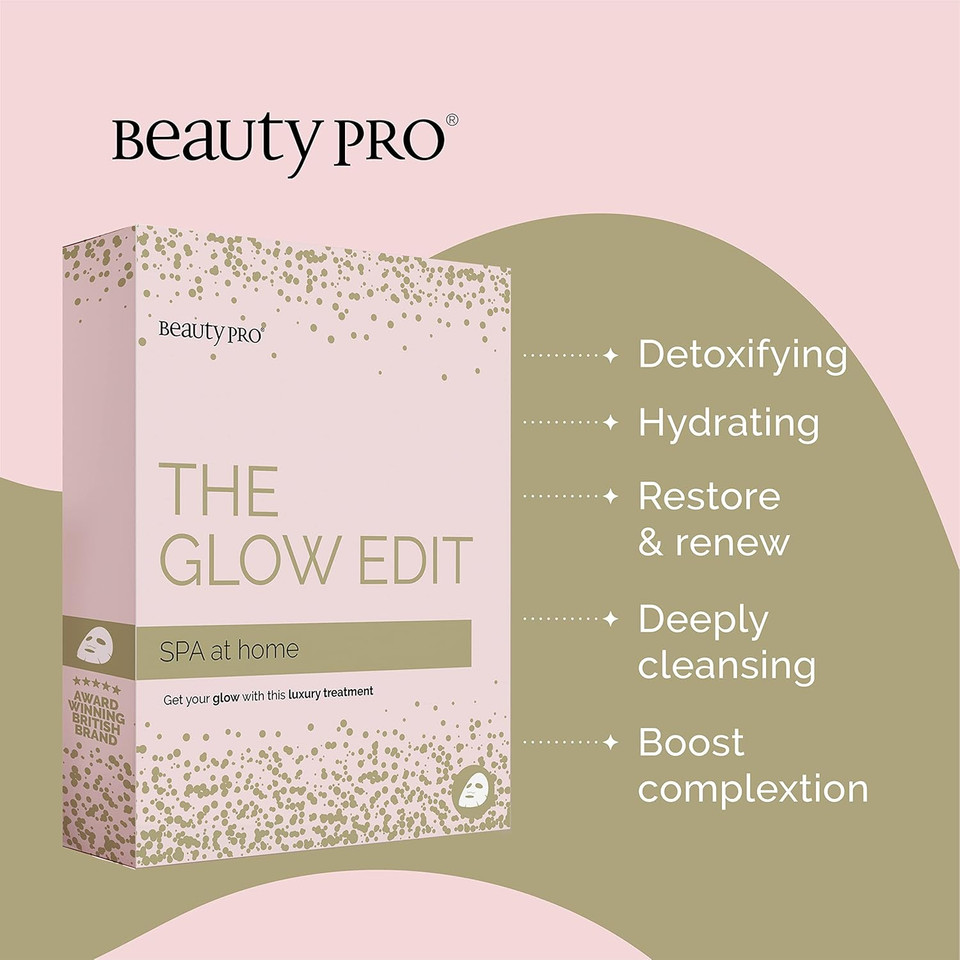 BEAUTYPRO THE GLOW EDIT Spa at Home 3-in-1 Pamper Set 2 Face Masks Detoxify & Hydrate Under Eye Patches for Tired Eyes Dark Circles & Wrinkles Natural Ingredients Multi Award Winning Brand