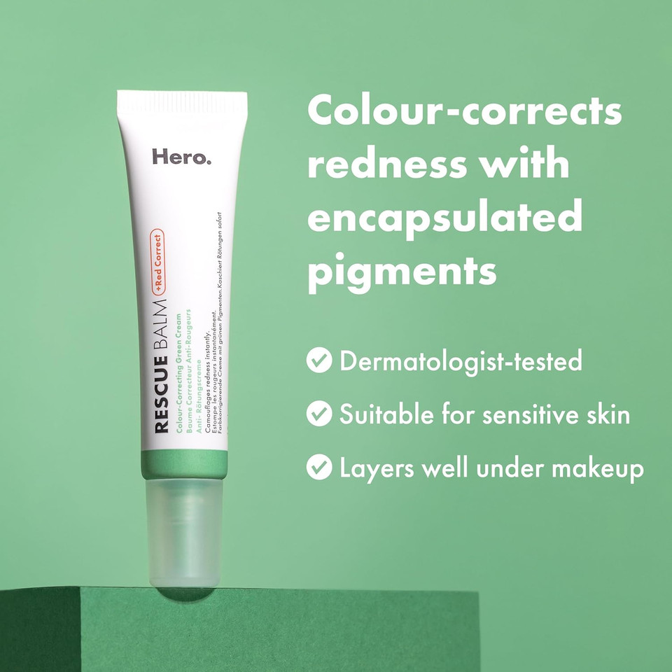 Hero Cosmetics Rescue Balm Post-Blemish Recovery Cream & Red Colour Corrector, Reduces Redness and Long-Lasting Hydration to Improve Skin Look, Dermatologist-Tested, Suitable for Sensitive Skin, 15 ml