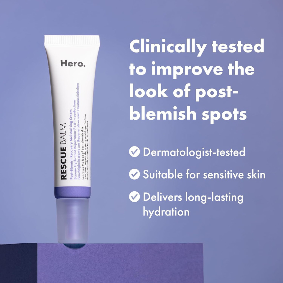 Hero Cosmetics Rescue Balm Post-Blemish Recovery Cream, Nourishing and Hydrating Moisturiser for Acne Prone Skin to Improve Skin Look, Dermatologist-Tested, Suitable for Sensitive Skin, 15 ml