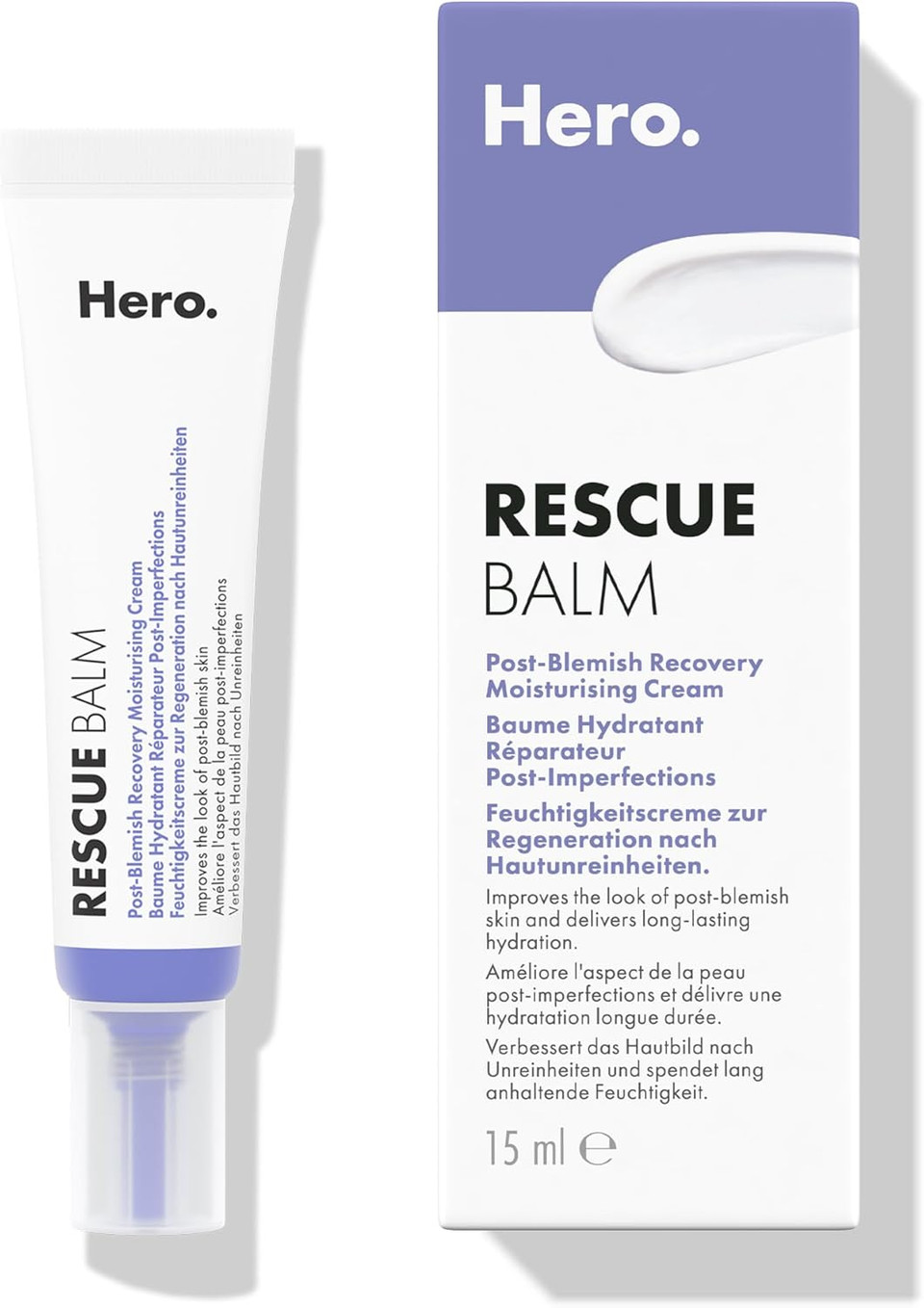 Hero Cosmetics Rescue Balm Post-Blemish Recovery Cream, Nourishing and Hydrating Moisturiser for Acne Prone Skin to Improve Skin Look, Dermatologist-Tested, Suitable for Sensitive Skin, 15 ml