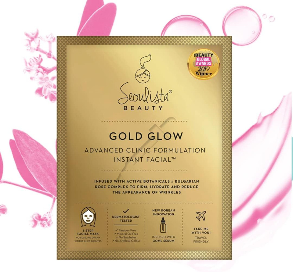Seoulista Beauty Advanced Clinic Formulation Gold Glow Instant Facial  Anti-Ageing Face Mask With Bulgarian Rose Oil, Vitamin C, Niacinamide  Dermatologist Created  Globally Award Winning