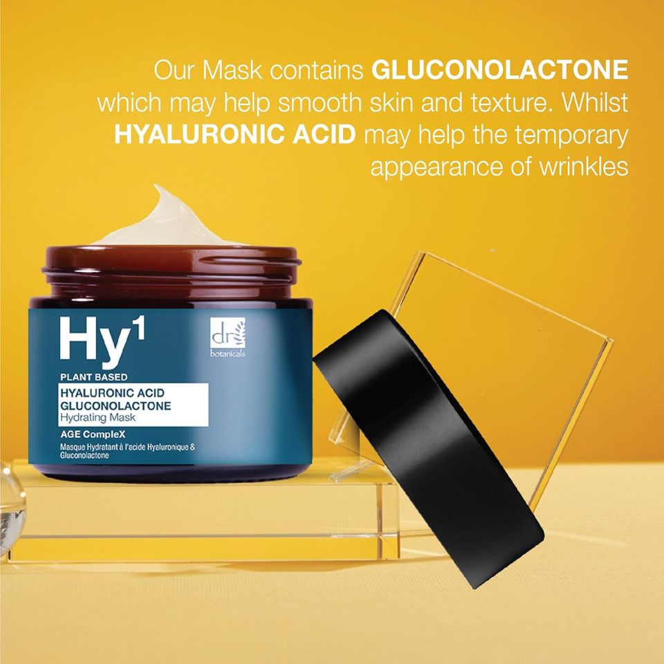 Dr BOTANICALS Hyaluronic Acid & Gluconolactone Hydrating Anti-Aging Facial Mask | Reduce Wrinkles, Renew, Gentle Exfoliate and Revitalize Skin with Nourishing Hyaluronic Acid Mask