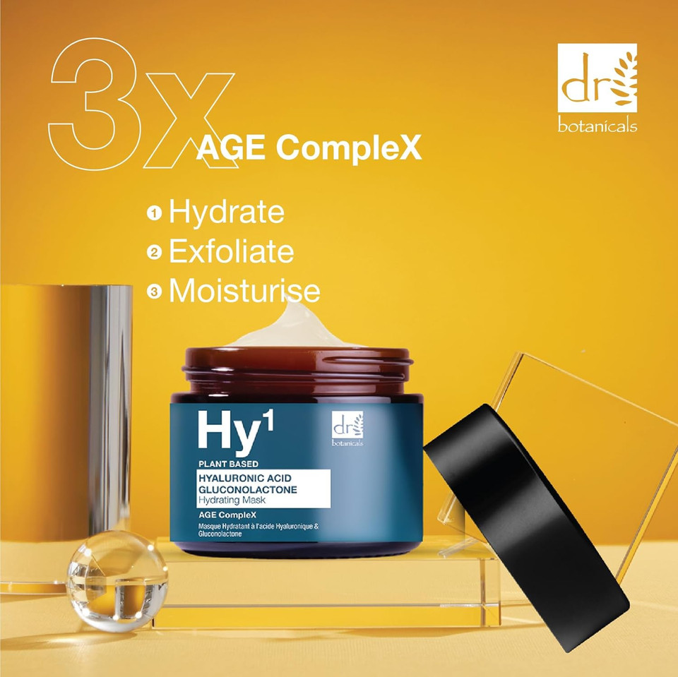 Dr BOTANICALS Hyaluronic Acid & Gluconolactone Hydrating Anti-Aging Facial Mask | Reduce Wrinkles, Renew, Gentle Exfoliate and Revitalize Skin with Nourishing Hyaluronic Acid Mask